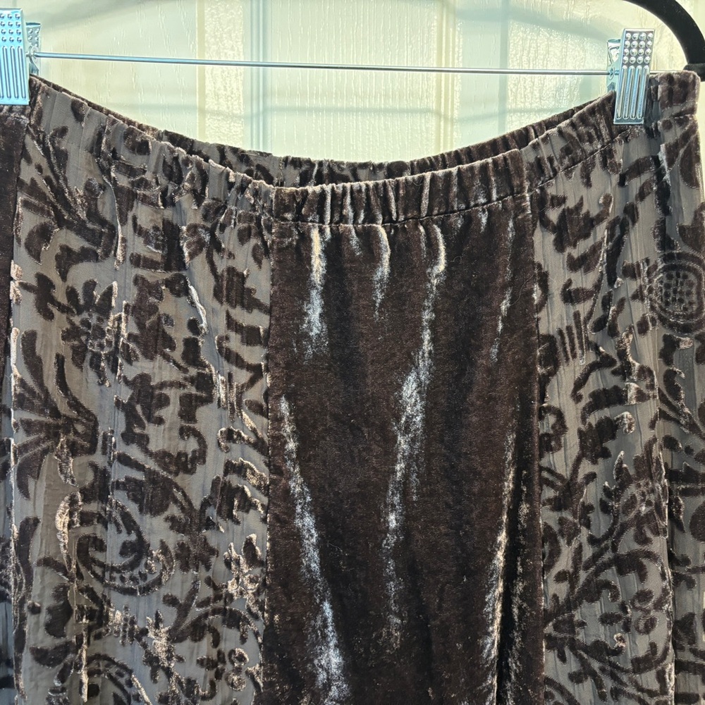 Chico's Brown Velvet Burn-out Maxi Skirt Size 1 Bohemian Boho RN #79984 - Picture 6 of 7